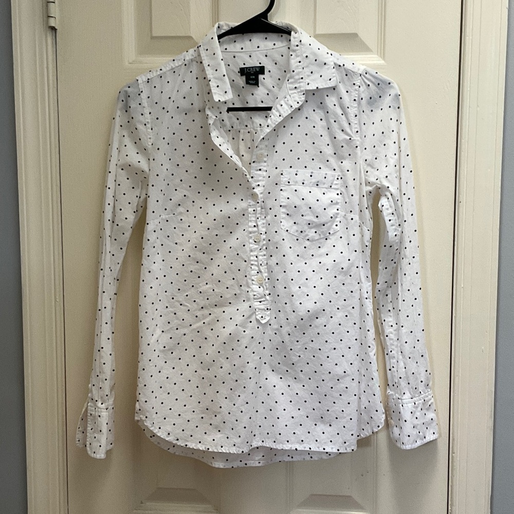 J. Crew White Shirt with Navy Polka Dots